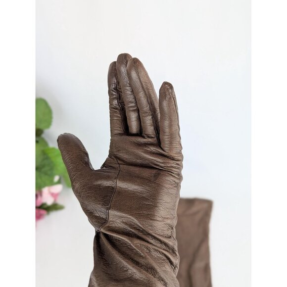 Vintage 1960s Roger Fare Brown Kid Leather Gloves Sz 8 Silk-Lined Driving Gloves - Picture 9 of 10
